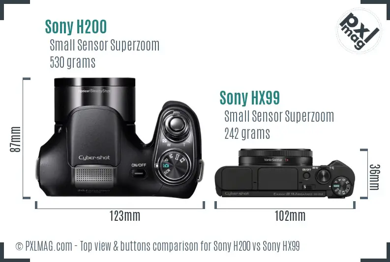Sony H200 vs Sony HX99 top view buttons comparison