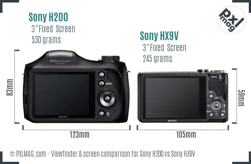 Sony H200 vs Sony HX9V Screen and Viewfinder comparison