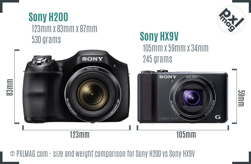 Sony H200 vs Sony HX9V size comparison
