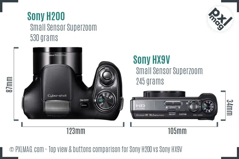 Sony H200 vs Sony HX9V top view buttons comparison