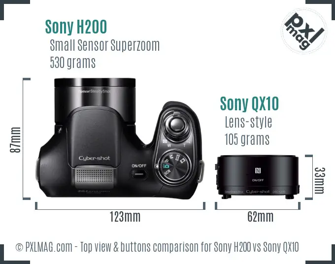 Sony H200 vs Sony QX10 top view buttons comparison
