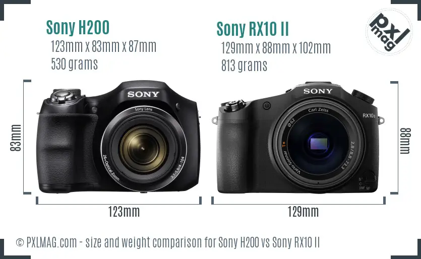 Sony H200 vs Sony RX10 II size comparison