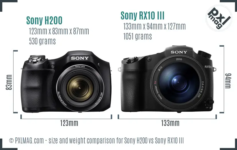 Sony H200 vs Sony RX10 III size comparison