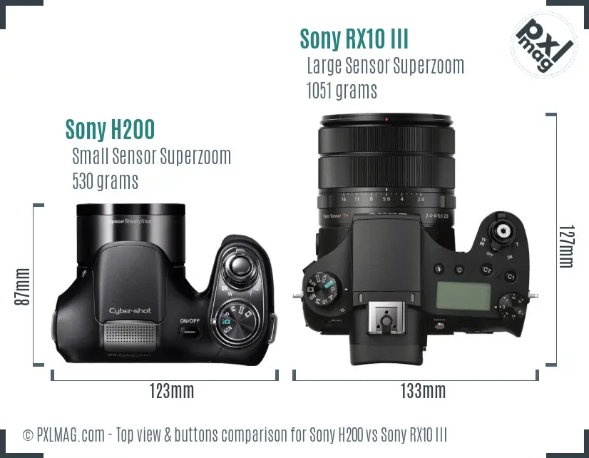 Sony H200 vs Sony RX10 III top view buttons comparison