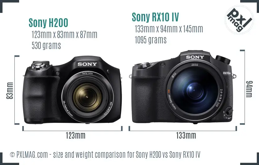 Sony H200 vs Sony RX10 IV size comparison