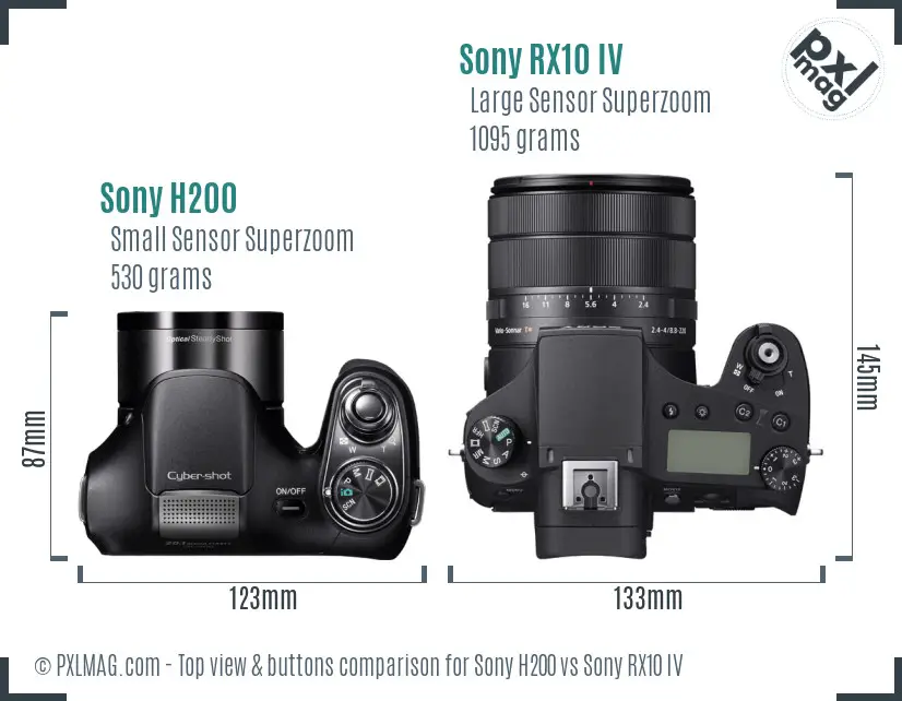 Sony H200 vs Sony RX10 IV top view buttons comparison