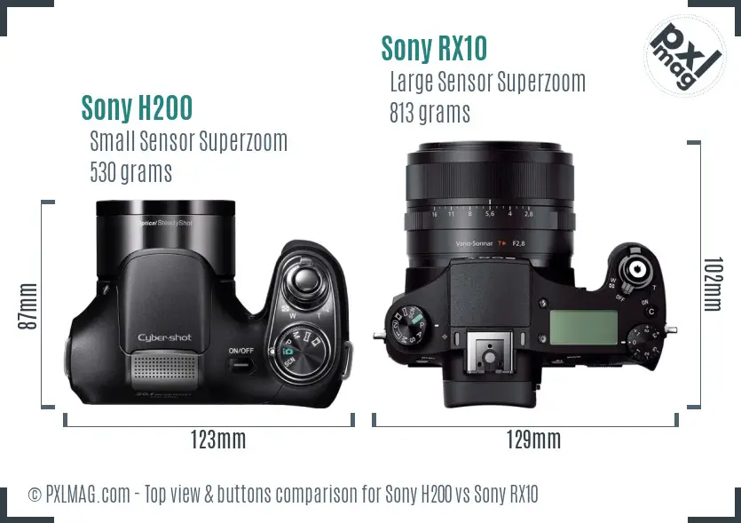 Sony H200 vs Sony RX10 top view buttons comparison