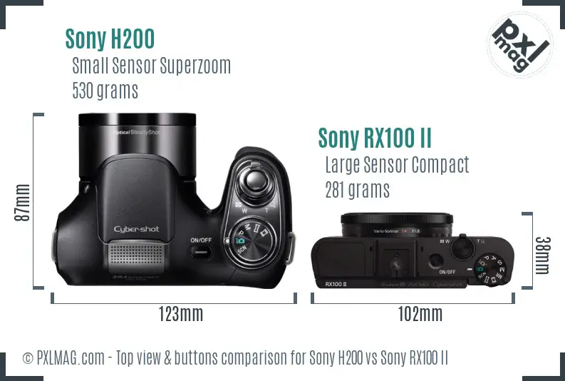 Sony H200 vs Sony RX100 II top view buttons comparison