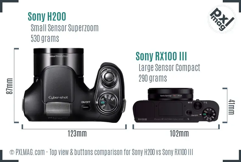 Sony H200 vs Sony RX100 III top view buttons comparison