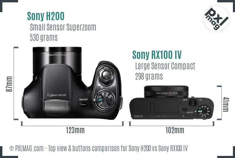 Sony H200 vs Sony RX100 IV top view buttons comparison