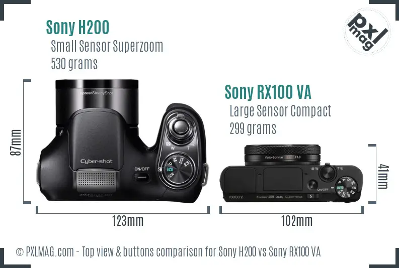 Sony H200 vs Sony RX100 VA top view buttons comparison