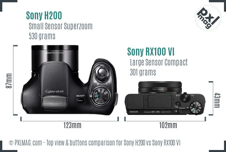 Sony H200 vs Sony RX100 VI top view buttons comparison