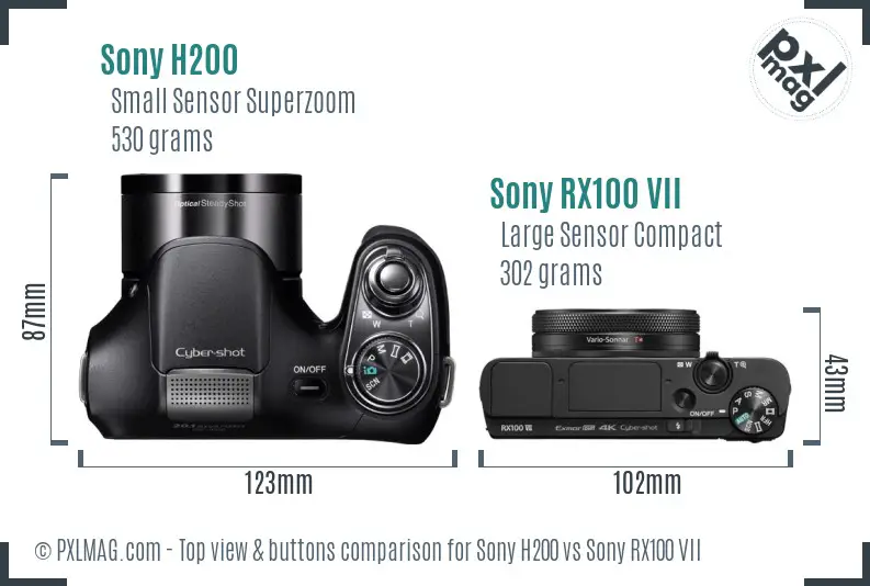 Sony H200 vs Sony RX100 VII top view buttons comparison
