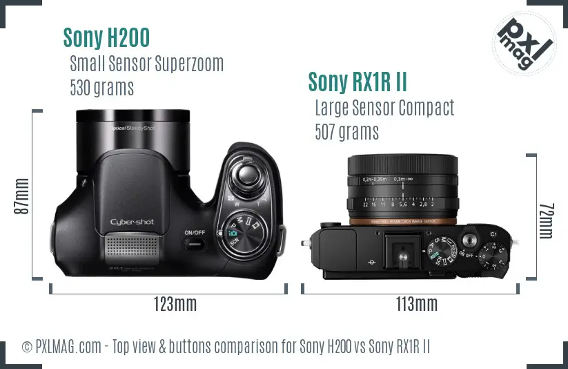 Sony H200 vs Sony RX1R II top view buttons comparison