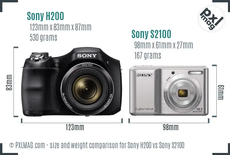 Sony H200 vs Sony S2100 size comparison