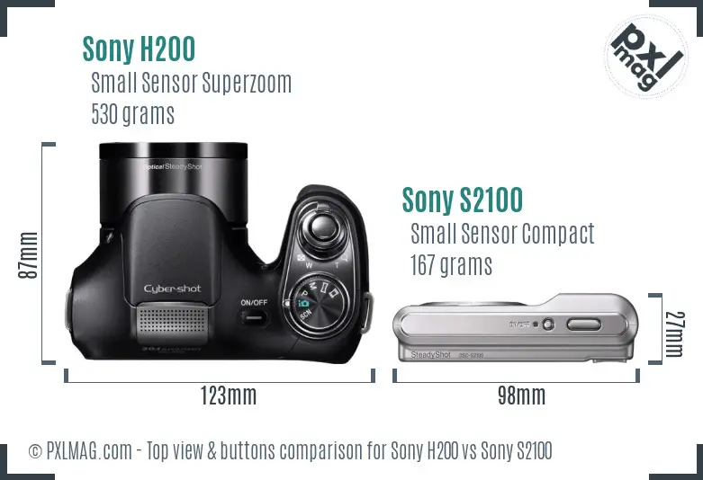 Sony H200 vs Sony S2100 top view buttons comparison