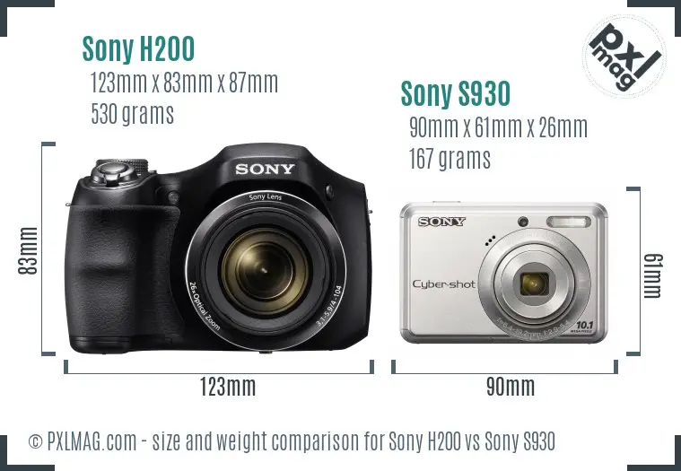 Sony H200 vs Sony S930 size comparison