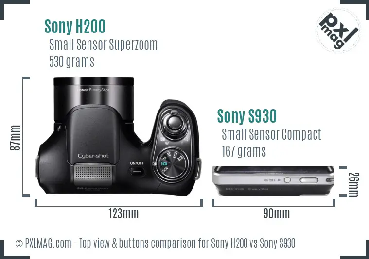 Sony H200 vs Sony S930 top view buttons comparison