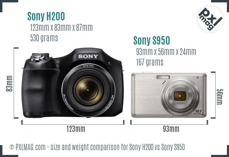 Sony H200 vs Sony S950 size comparison