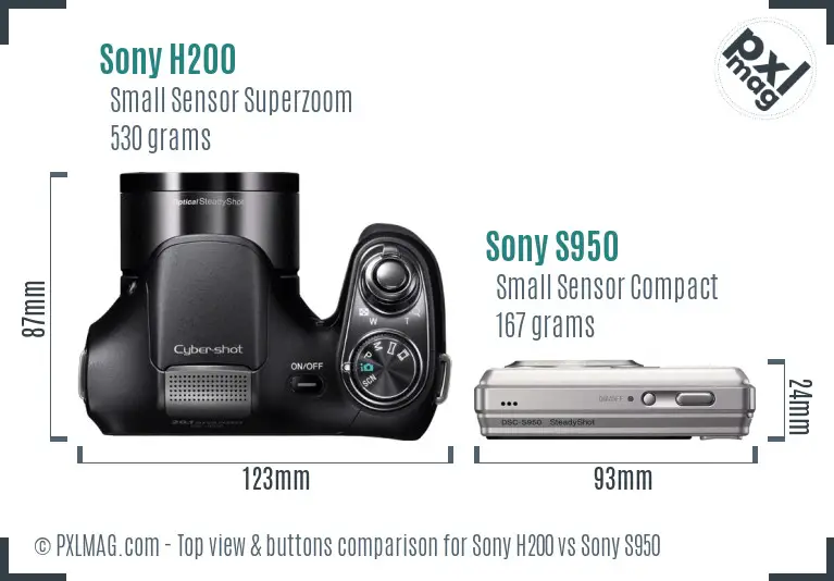 Sony H200 vs Sony S950 top view buttons comparison