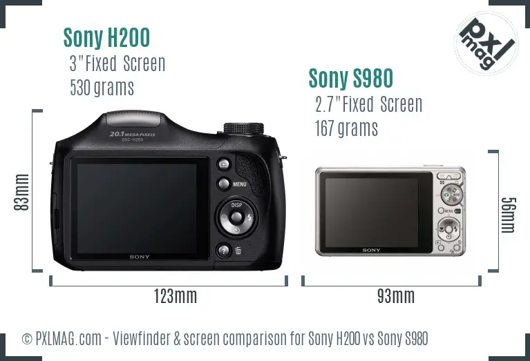 Sony H200 vs Sony S980 Screen and Viewfinder comparison