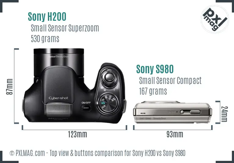 Sony H200 vs Sony S980 top view buttons comparison