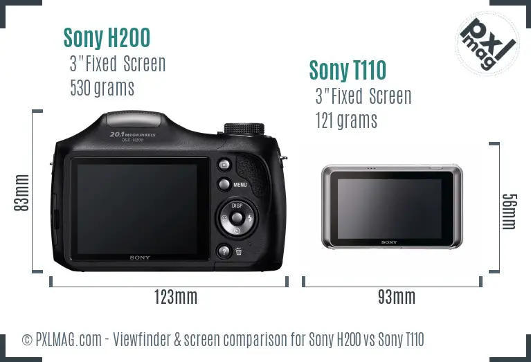 Sony H200 vs Sony T110 Screen and Viewfinder comparison