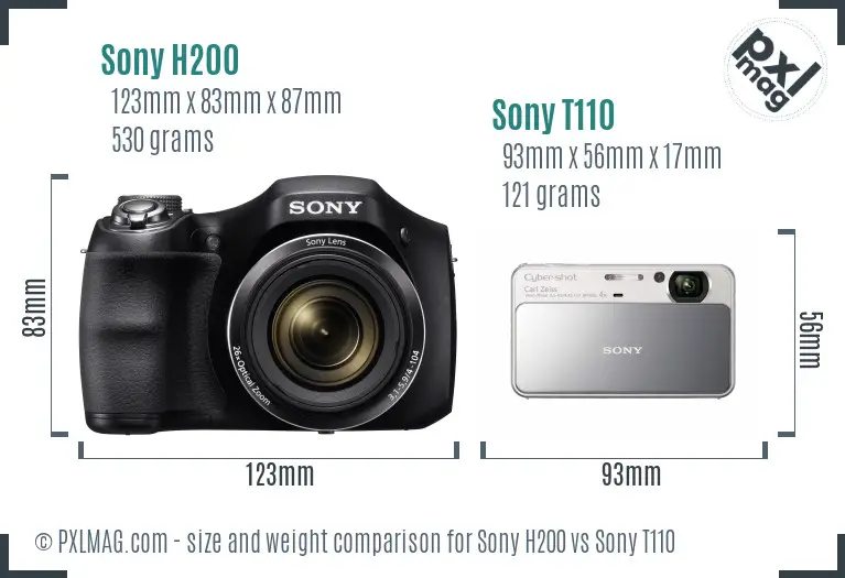 Sony H200 vs Sony T110 size comparison