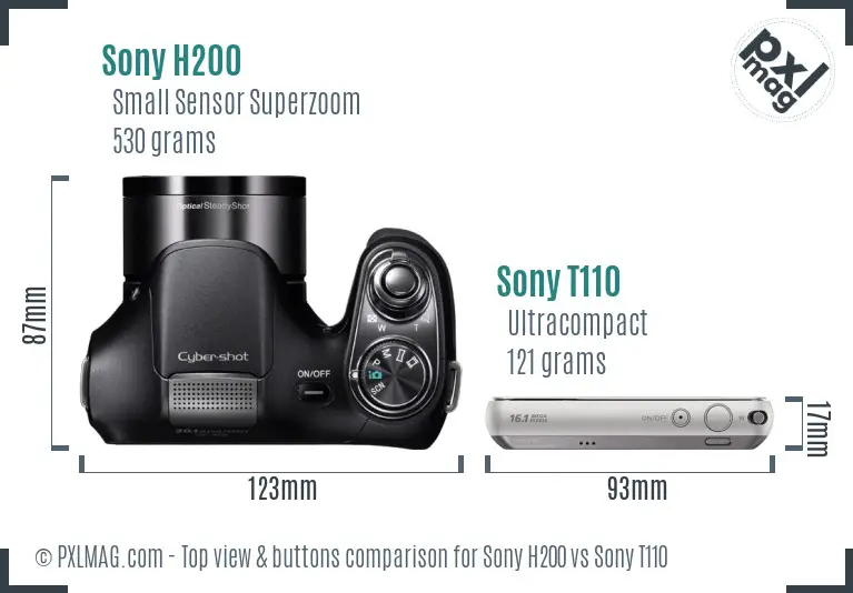 Sony H200 vs Sony T110 top view buttons comparison