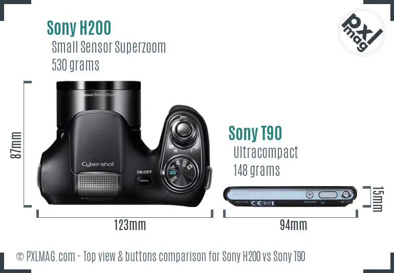 Sony H200 vs Sony T90 top view buttons comparison