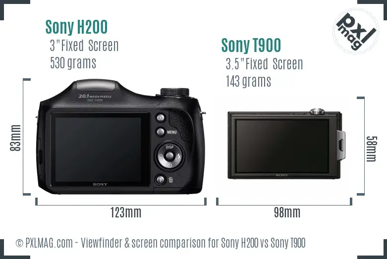 Sony H200 vs Sony T900 Screen and Viewfinder comparison
