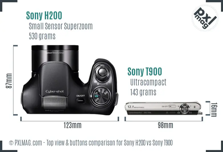 Sony H200 vs Sony T900 top view buttons comparison
