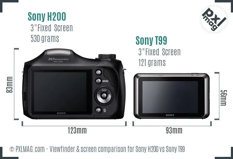 Sony H200 vs Sony T99 Screen and Viewfinder comparison