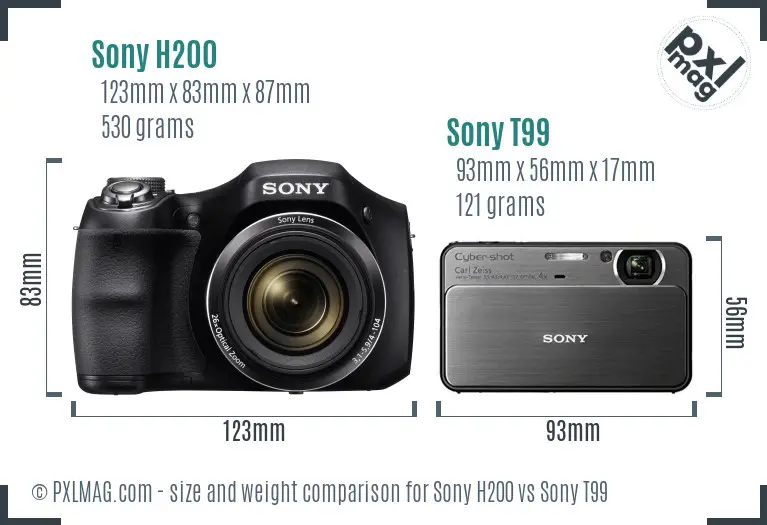 Sony H200 vs Sony T99 size comparison