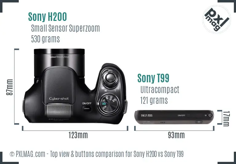 Sony H200 vs Sony T99 top view buttons comparison