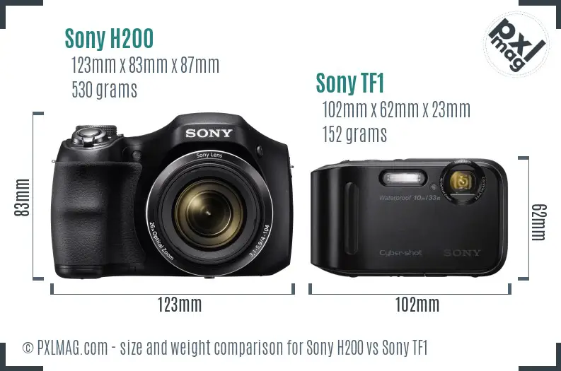 Sony H200 vs Sony TF1 size comparison