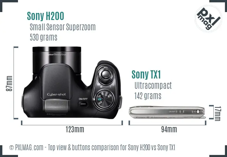 Sony H200 vs Sony TX1 top view buttons comparison