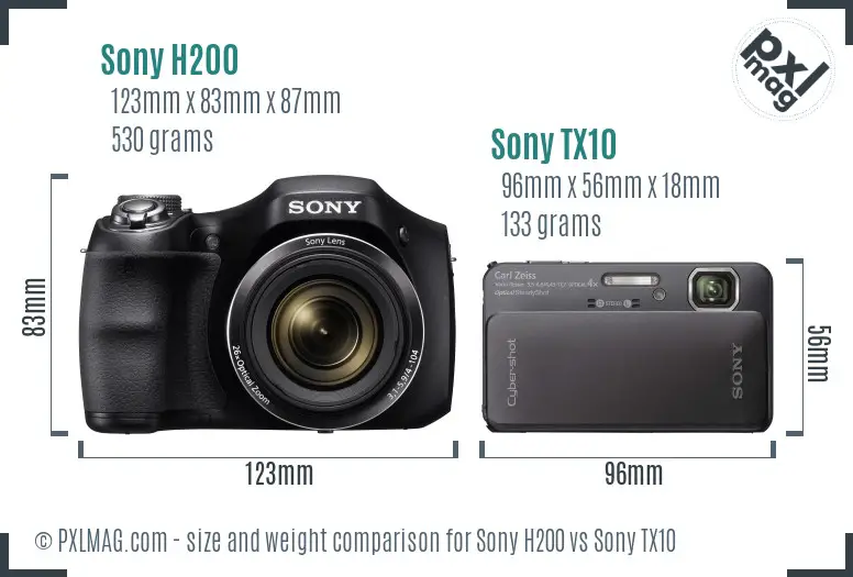 Sony H200 vs Sony TX10 size comparison