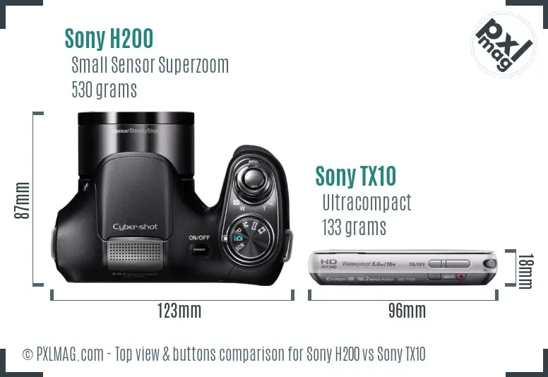 Sony H200 vs Sony TX10 top view buttons comparison