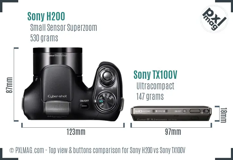 Sony H200 vs Sony TX100V top view buttons comparison