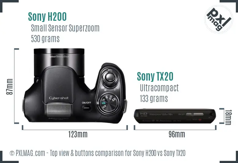 Sony H200 vs Sony TX20 top view buttons comparison