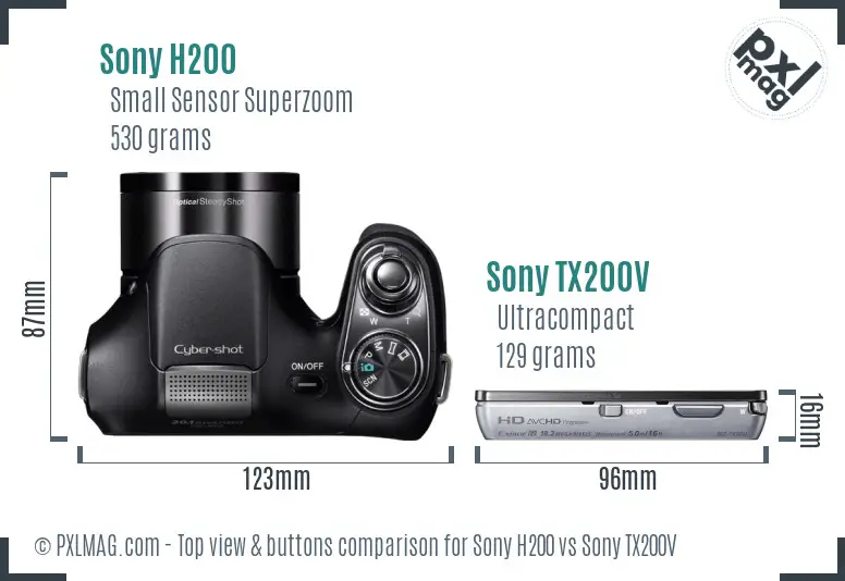 Sony H200 vs Sony TX200V top view buttons comparison