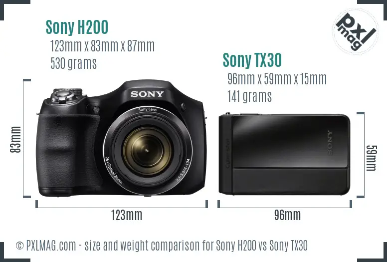 Sony H200 vs Sony TX30 size comparison