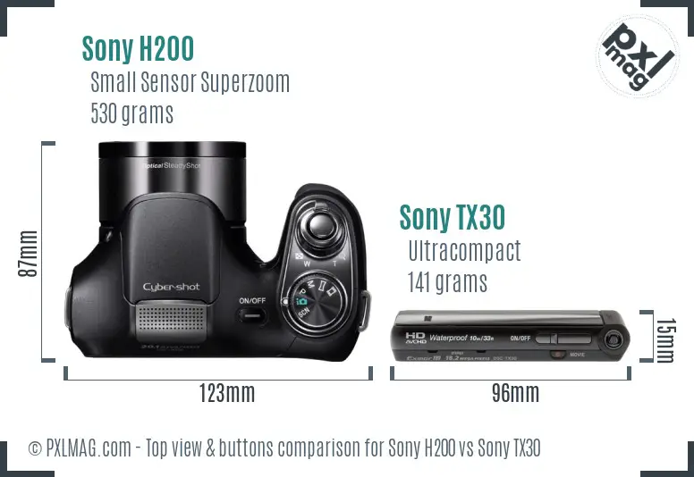 Sony H200 vs Sony TX30 top view buttons comparison