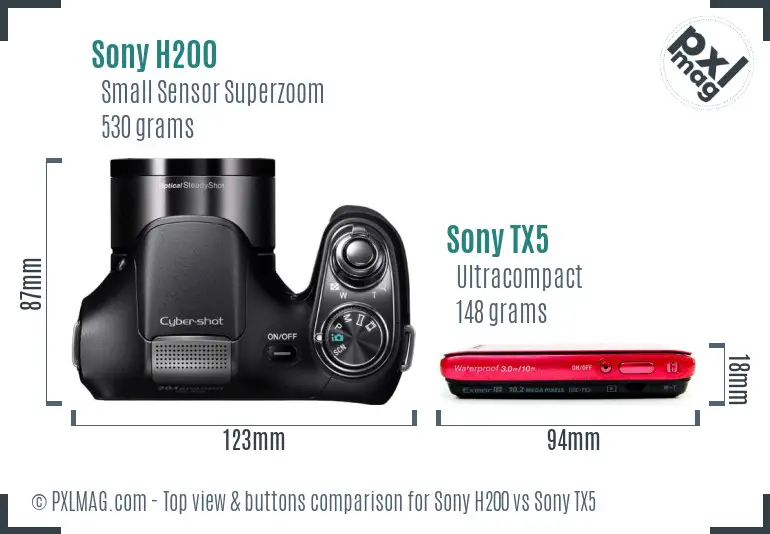 Sony H200 vs Sony TX5 top view buttons comparison