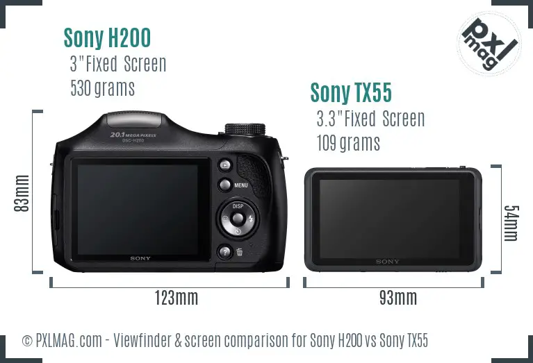 Sony H200 vs Sony TX55 Screen and Viewfinder comparison