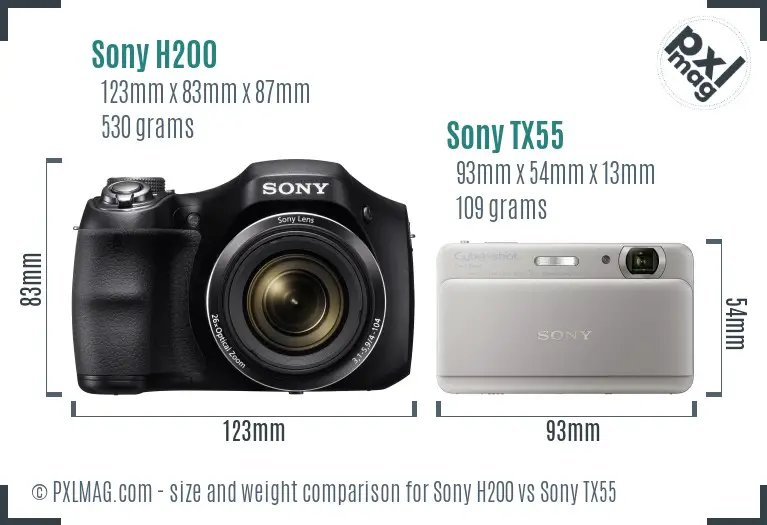 Sony H200 vs Sony TX55 size comparison
