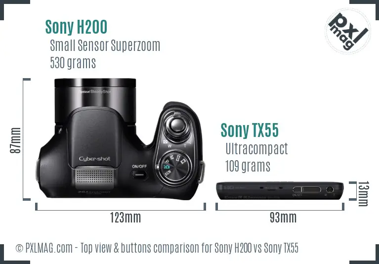 Sony H200 vs Sony TX55 top view buttons comparison
