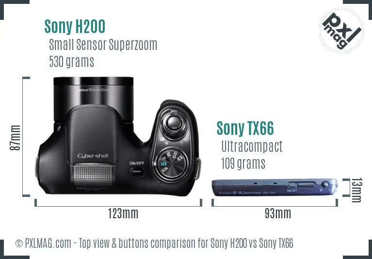Sony H200 vs Sony TX66 top view buttons comparison