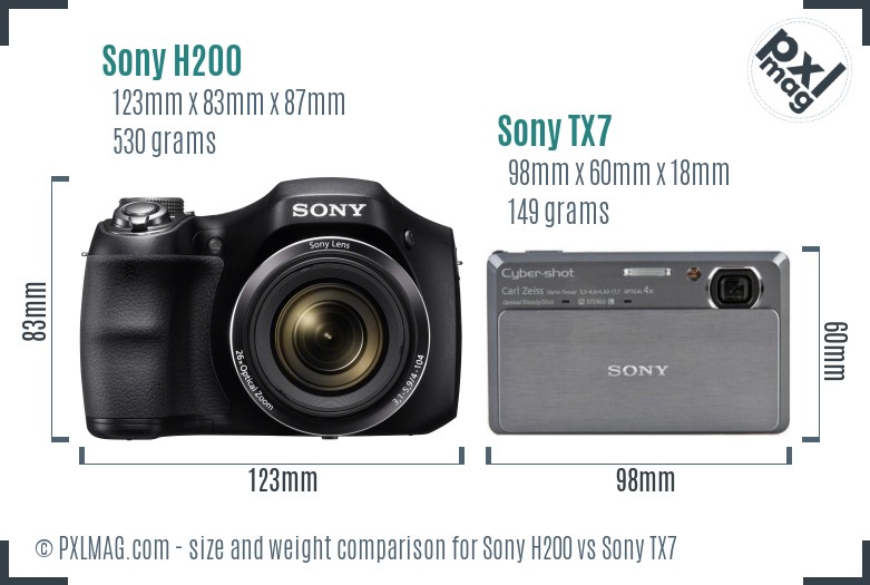 Sony H200 vs Sony TX7 size comparison